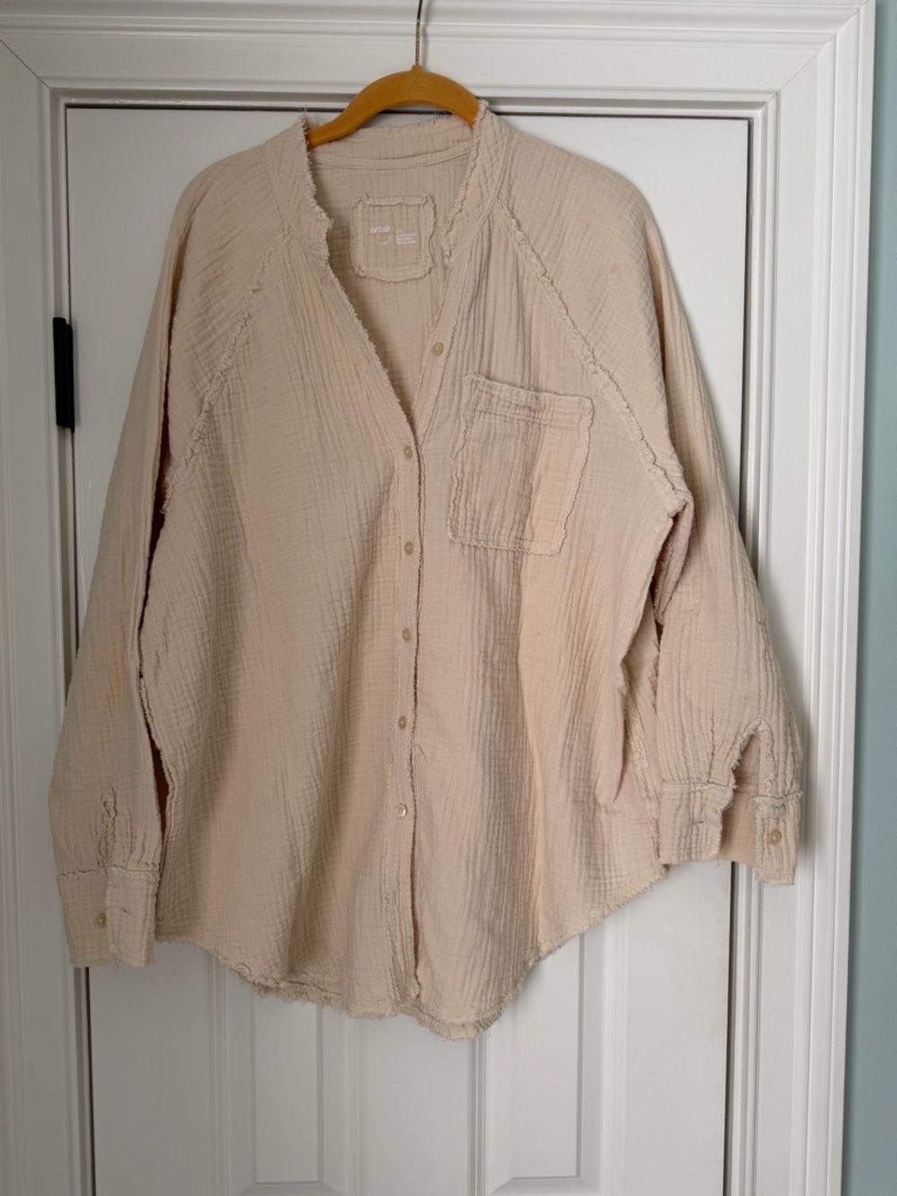 aerie Cream Pool to Party Gauze Button-Down Shirt Size Large